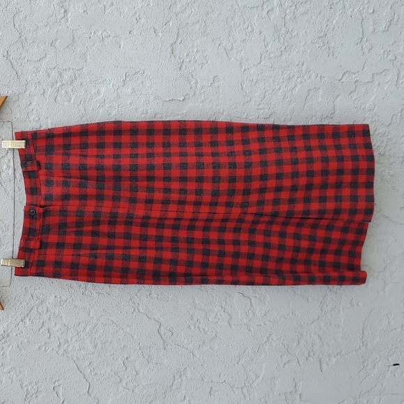 Vintage Red & Dark Gray Checked Buffalo Plaid Pencil Long Skirt - Picture 7 of 13